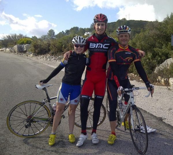 Taylor Phinney posing with a couple of fans