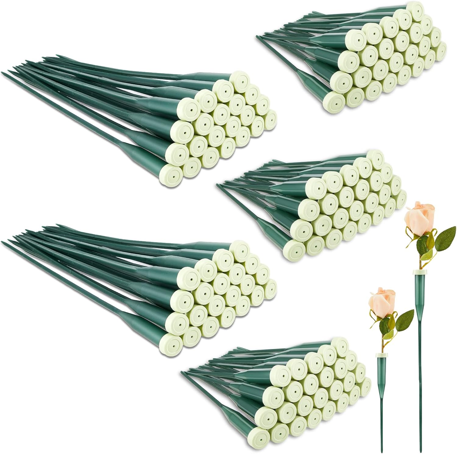 144 Pcs Floral Water Tubes Green Floral Tubes Plastic Flower Tubes for Fresh Flowers With Rubber Cap for Flower Stem Arrangements Supplies, 2 Size (12 Inch, 6 Inch)