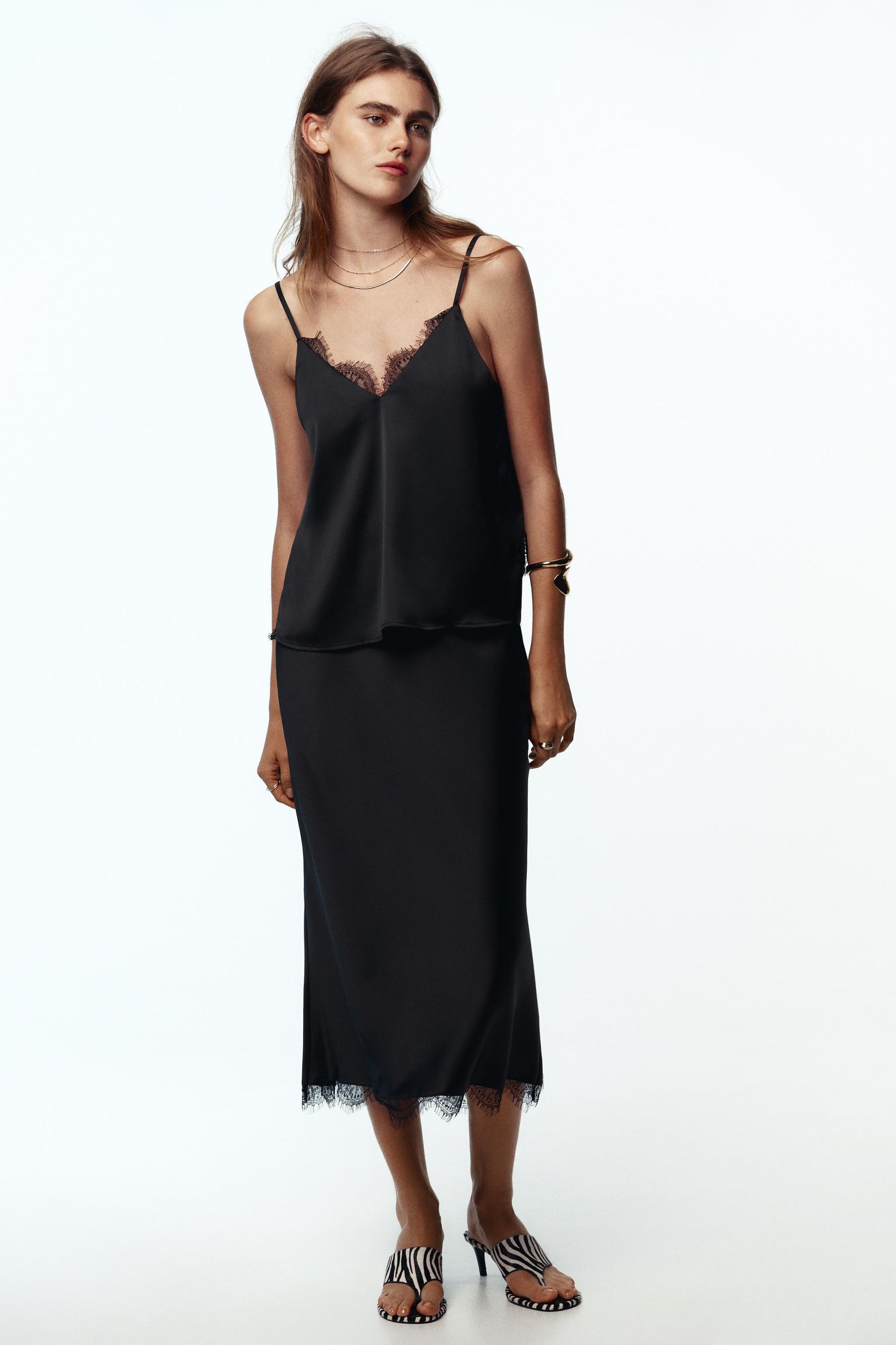 Satin Midi Lace Skirt