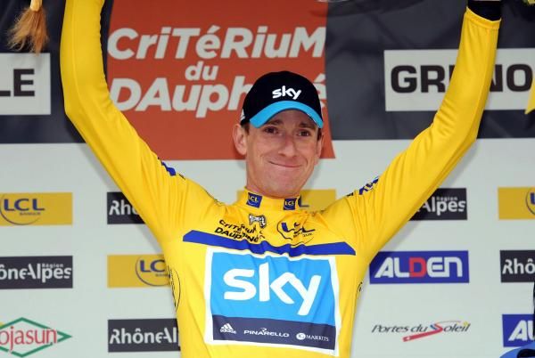 Bradley Wiggins (Team Sky) pulled on the leader's yellow jersey