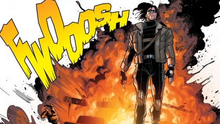 Bucky casually walking away from an explosion