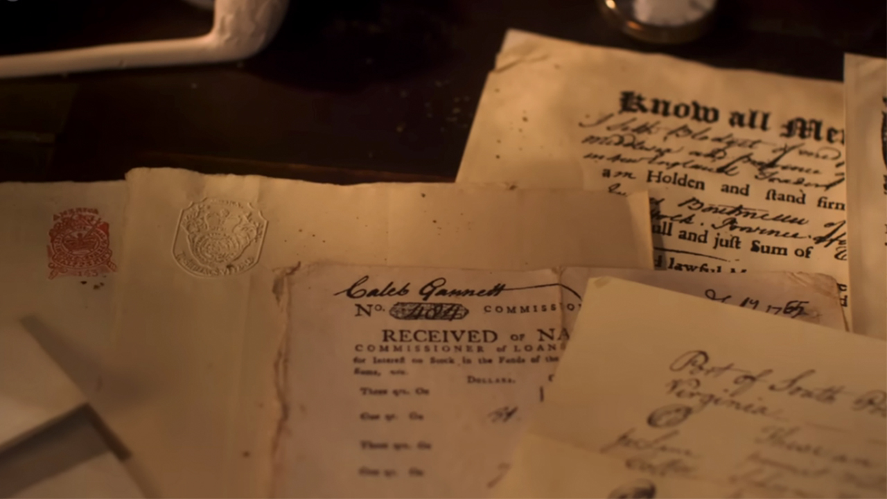 A screenshot of letters and receipts in The American Revolution