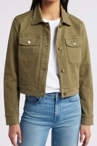 Crop Cotton Blend Twill Jacket