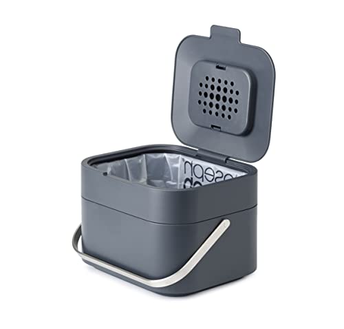 Joseph Joseph Intelligent Waste, Stack 4 Kitchen Food Waste Compost Caddy Recycling Bin With Odour Filter, 4 Litres / 1 Gallon- Graphite, 8