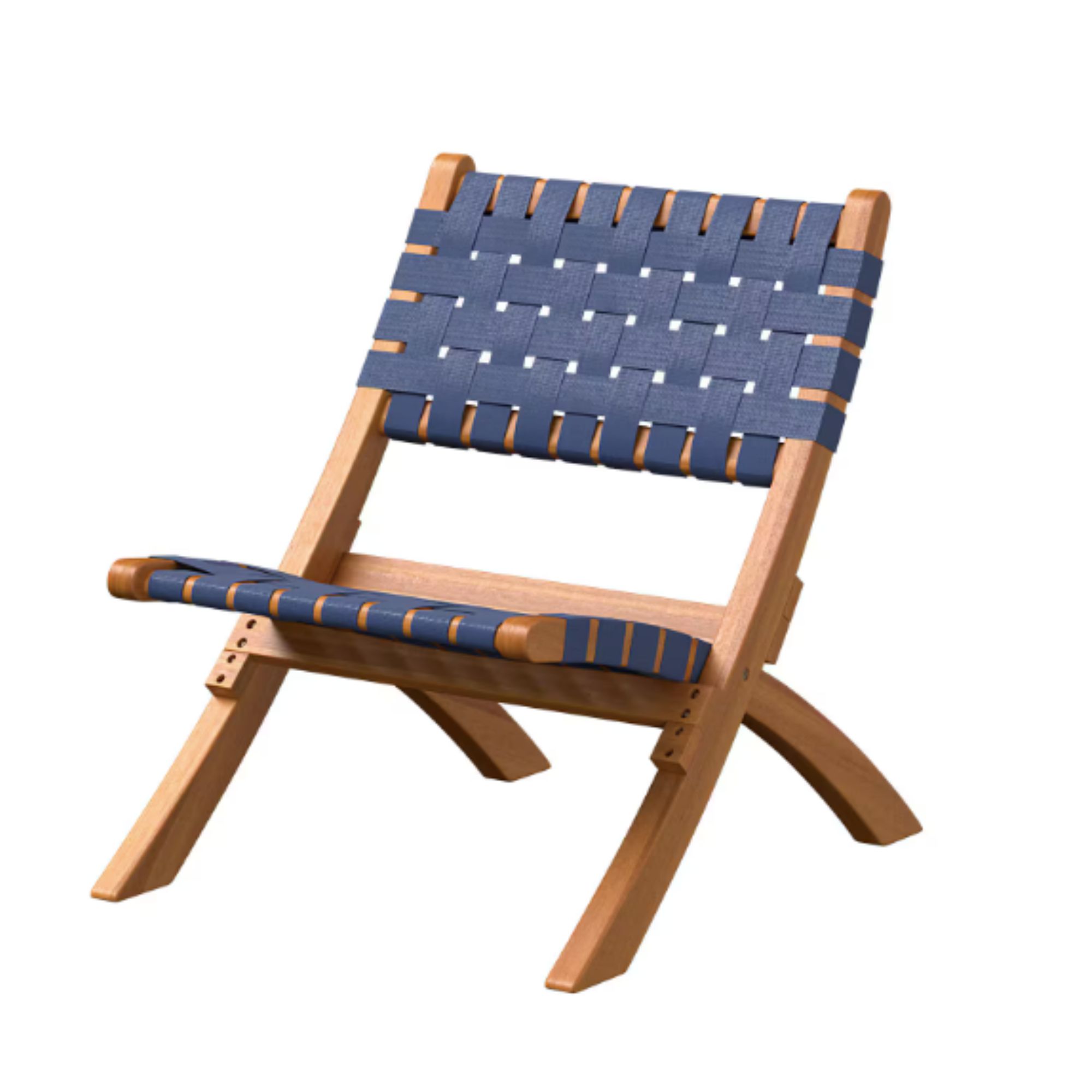 Navy webbed chair in acacia wood