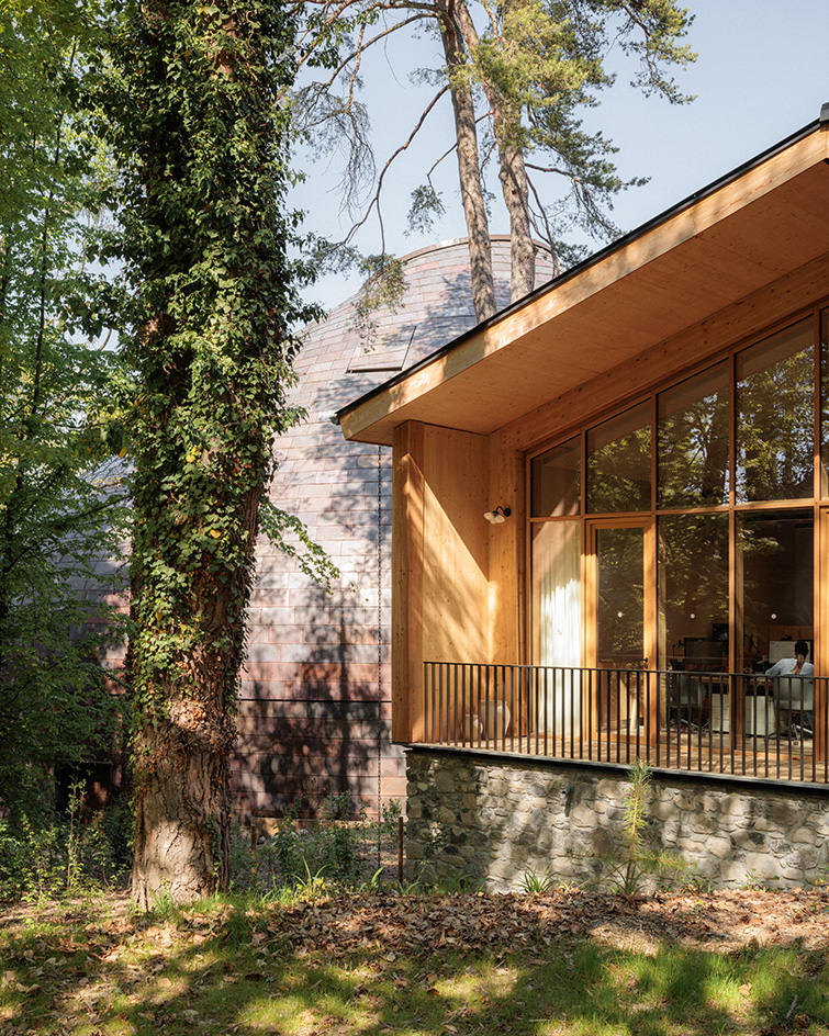 Evian concert hall, La Source Vive, all organic forms in the woods