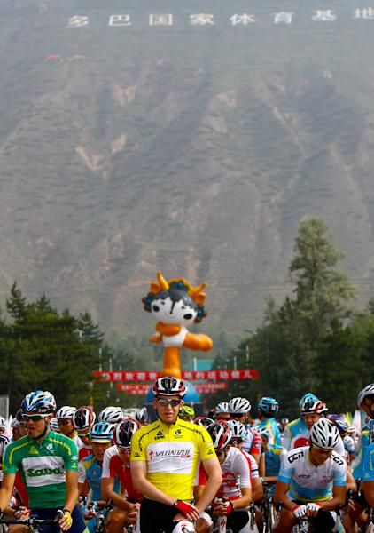 The jersey leader,Fabian Schnaidt at the starting