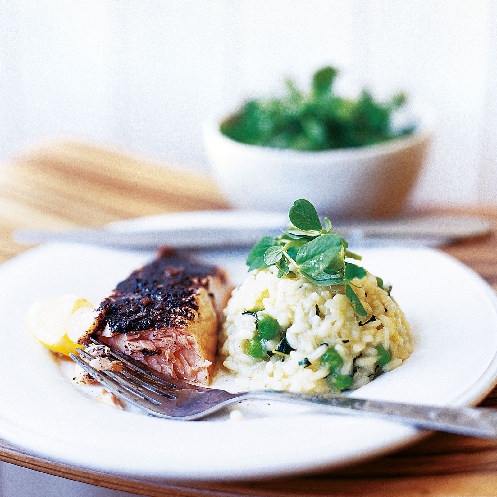 Grilled Salmon with Sumac and Courgette Risotto Dinner Recipes