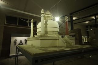 This image shows a model of a stupa excavated in the 1960s and 1970s.