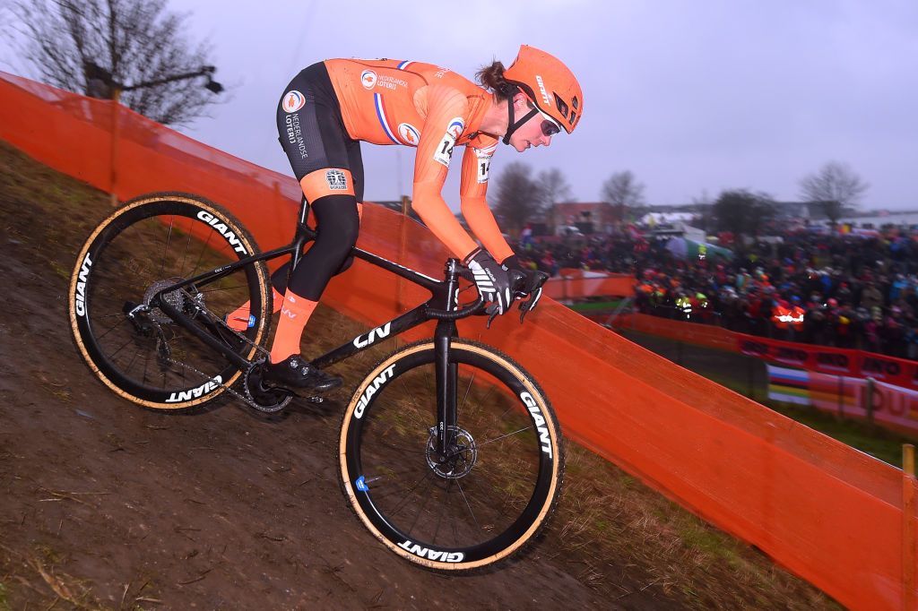 The Netherlands&#039; Marianne Vos races to a third-place finish at the 2019 UCI Cyclo-cross World Championships in Bogense, Denmark