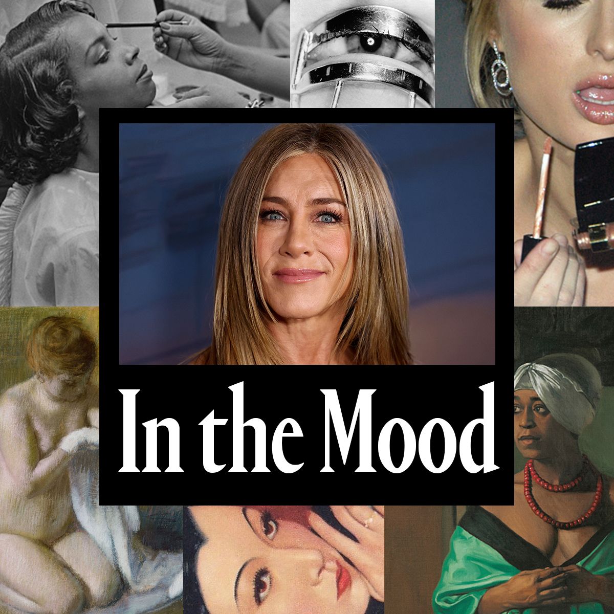 jennifer aniston in the mood on a grid of women getting beauty treatments