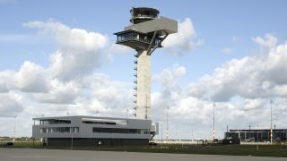 The control tower of DFS Deutsche Flugsicherung at Berlin Brandenburg Airport.