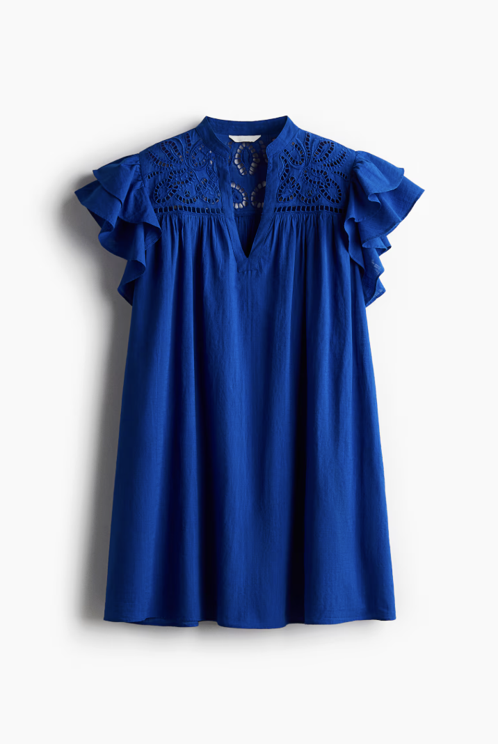 H&amp;amp;M, Flutter-sleeve dress with broderie anglaise