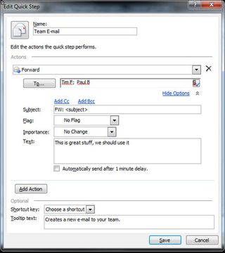 Create and edit a Quick Step in Outlook 2010
