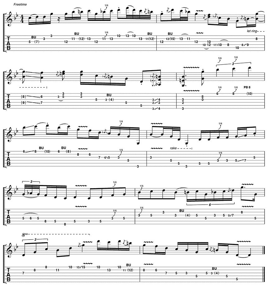 Example 1: Joe's phrasing is very free here so don't get too tied up trying to copy his licks exactly. Use his ideas as a springboard for your own ideas.