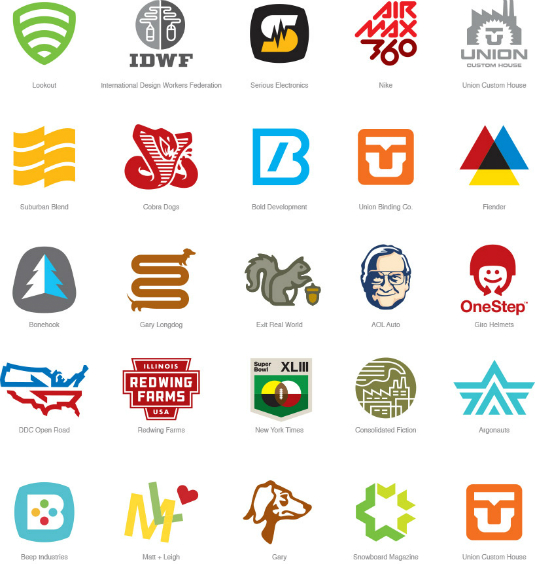 Logo work. Some of the hundreds of logos Aaron designed over the years