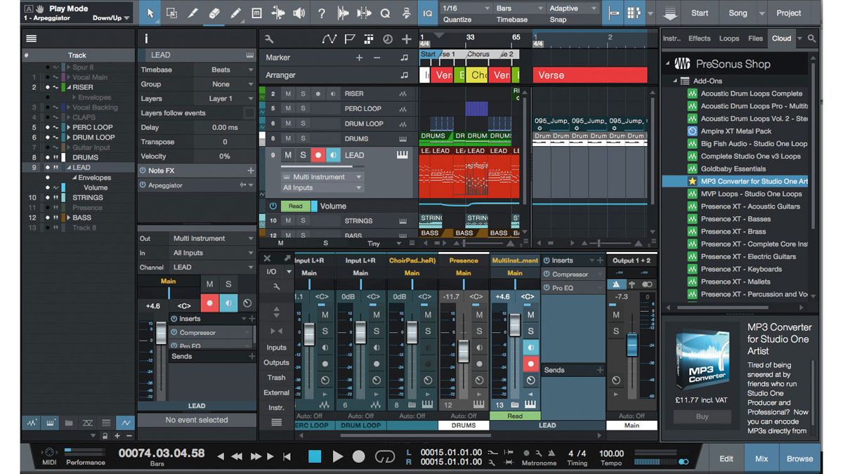 Artist owners can expand Studio One 3 bit by bit, buying add-ons from the integrated PreSonus Shop