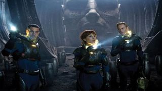 Prometheus: L-R The characters of Holloway, Shaw and David