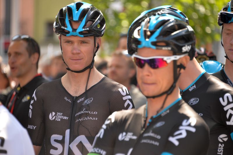 Chris Froome looking focused on the stage line