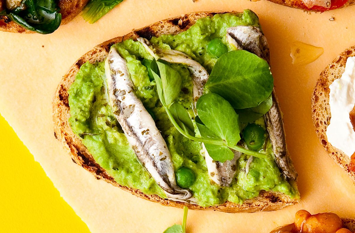 Anchovies and minty peas on toast Lunch Recipes GoodtoKnow