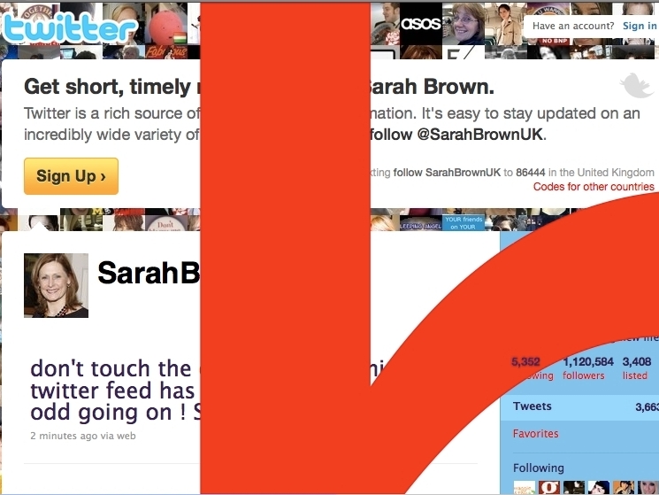 Sarah Brown - victim of a Twitter hack