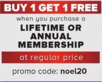 Buy one get one free lifetime or annual membership
noel20