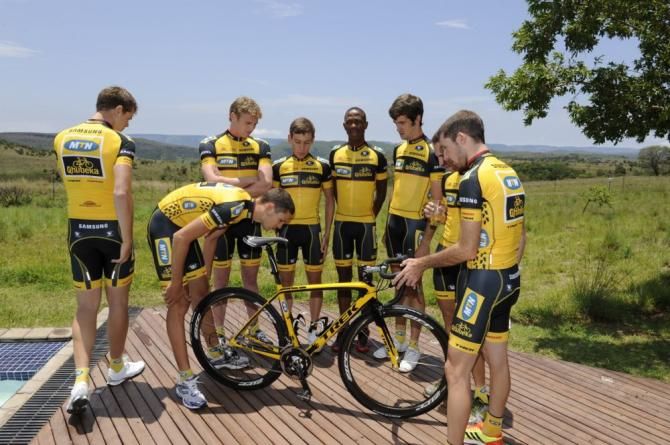 Riders examine their new Trek Madone