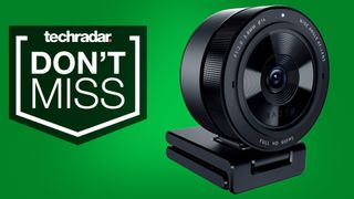 A Razer Kiyo Pro webcam against a green backdrop, with large writing that reads 'Techradar, don't miss'.