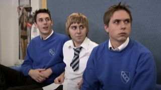 Simon, Neil and Jay sitting in room in The Inbetweeners