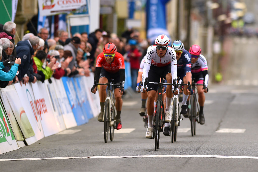 MAMERS FRANCE APRIL 05 Anthony Perez of France and Team Cofidis crosses the finish line during the 68th Circuit Cycliste Sarthe Pays de la Loire 2022 Stage 1 a 1923km stage from Mamers to Mamers CircuitSarthe on April 05 2022 in Mamers France Photo by Dario BelingheriGetty Images