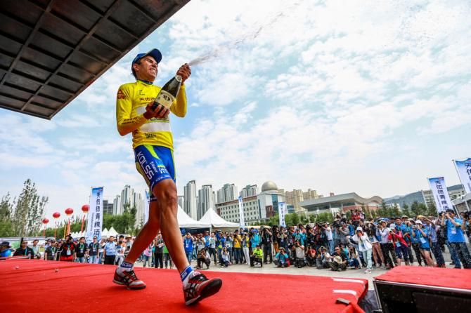 Oleksandr Polivoda (Kolss Cycling Team) in the yellow race leader's jersey