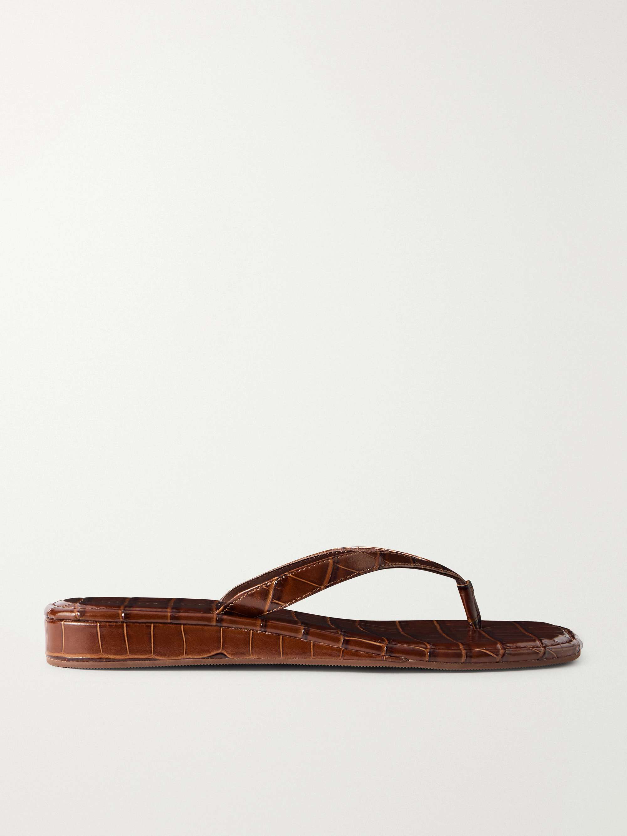 Lina Croc-Effect Leather Thong Sandals