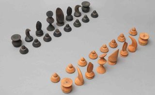 A brown and black chess set