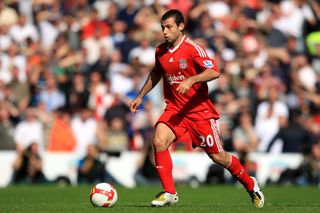 Javier Mascherano playing for Liverpool against Manchester United, 2008