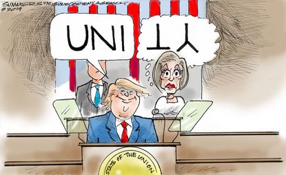 Political Cartoon U.S. Trump Nancy Pelosi State of the Union Unity