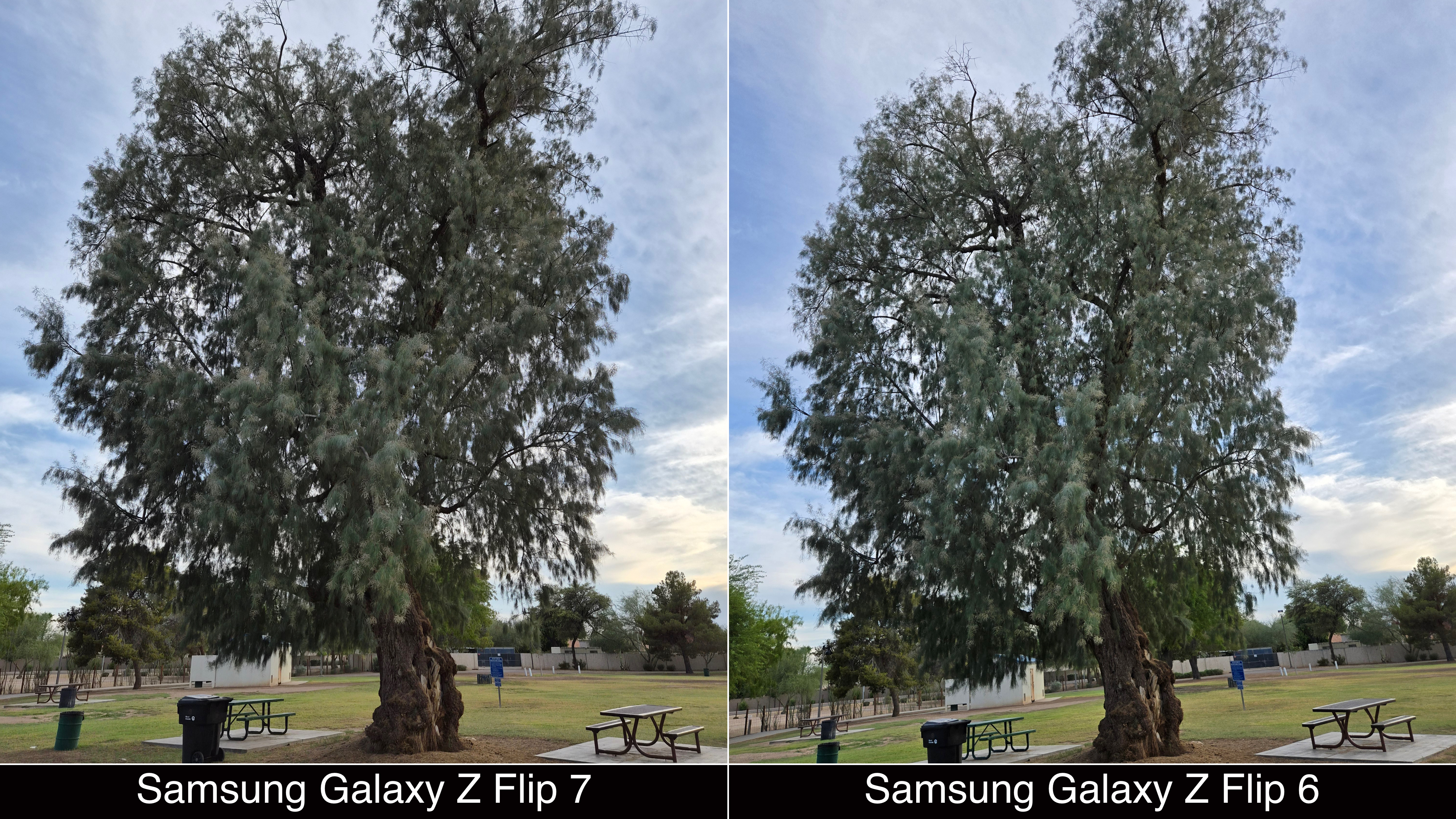 Camera comparisons shot on Samsung Galaxy Z Flip 7 and Flip 6.