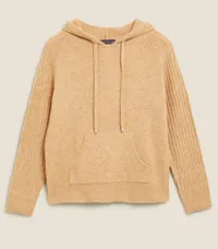 Knitted Rib Sleeve Relaxed Hoodie: