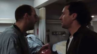 Anthony Edwards and Bradley Whitford arguing in ER