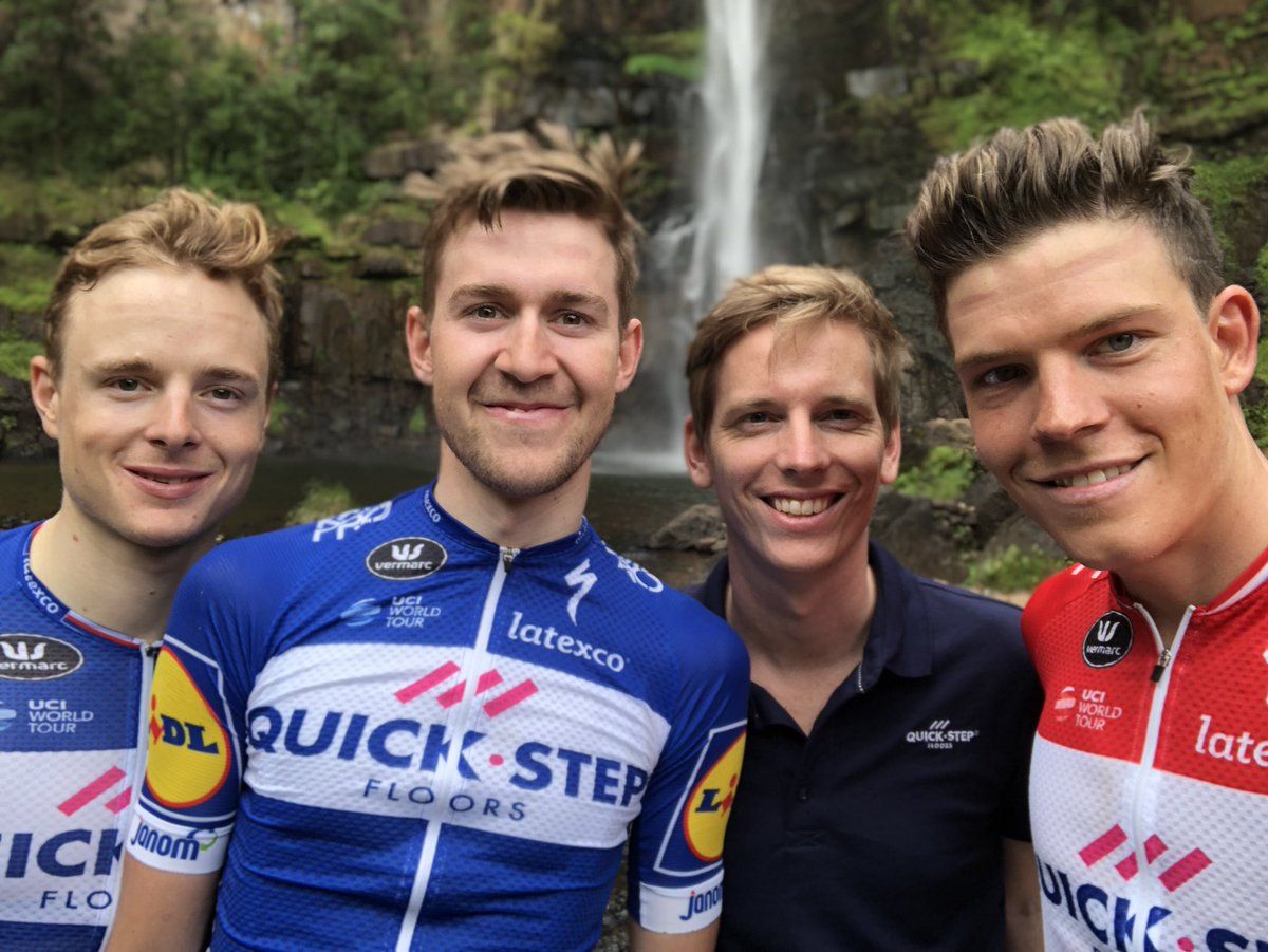 Petr Vakoc, Laurens De Plus and Bob Jungels with Quick-Step trainer Koen Pelgrim