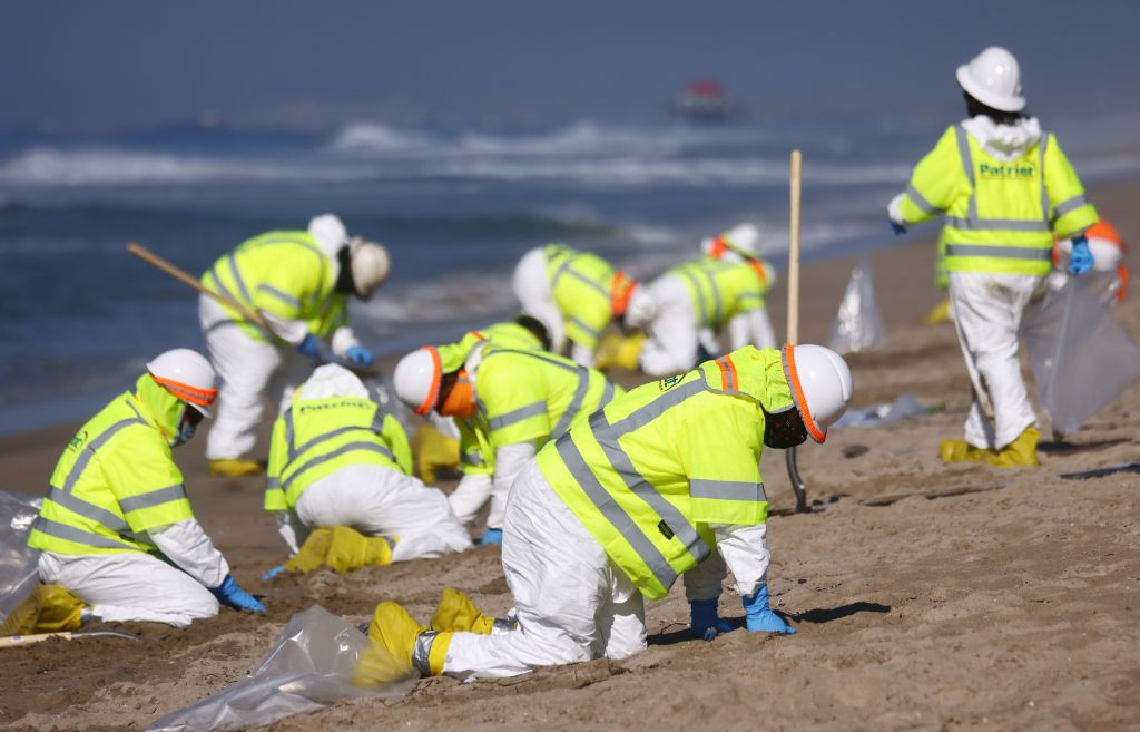 Huntington Beach oil spill cleanup.