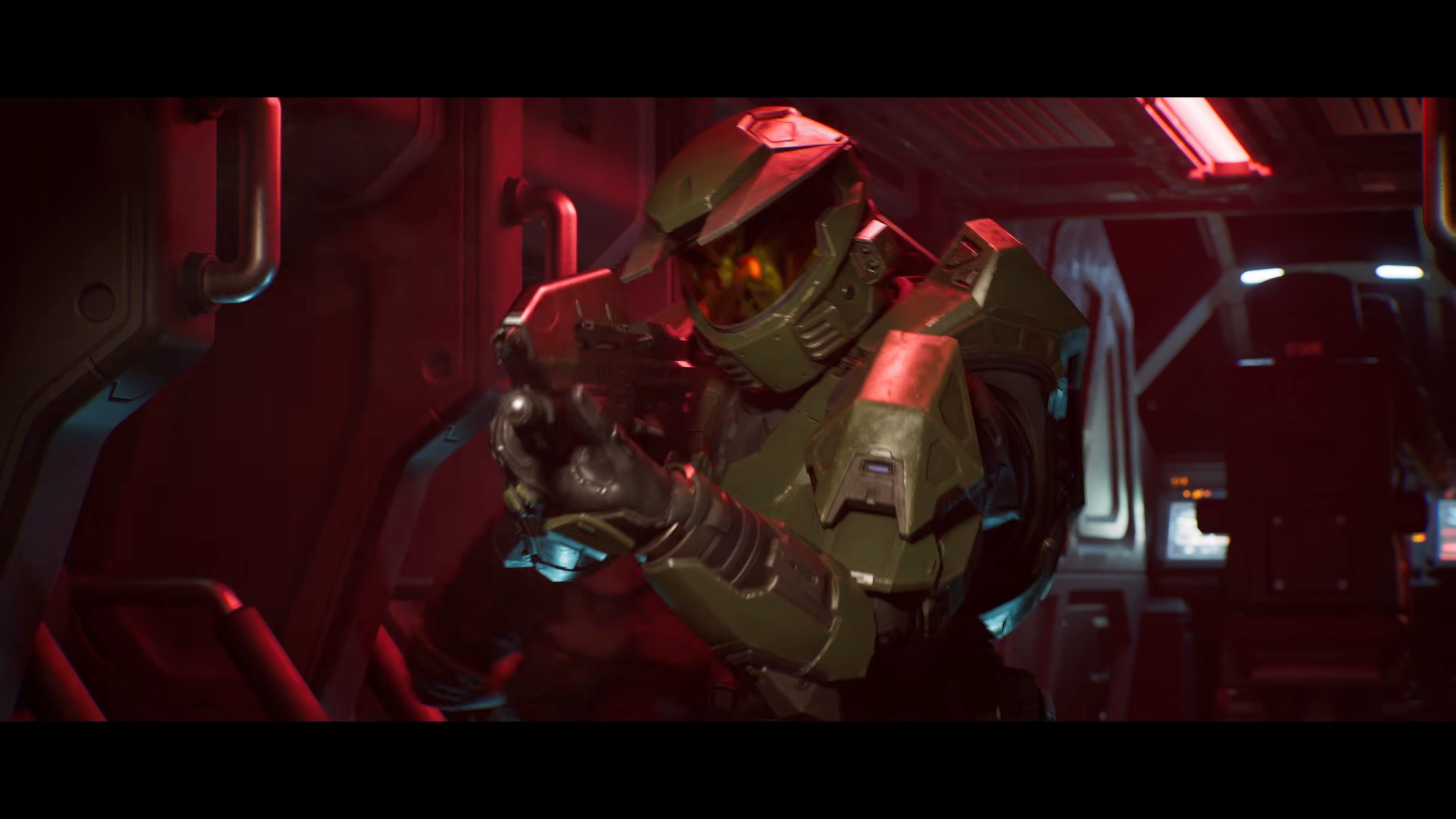 Master Chief aiming an assault rifle in Halo: Campaign Evolved.