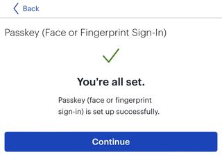 A confirmation screen on Best Buy's website confirming the creation of a passkey on iOS 16.