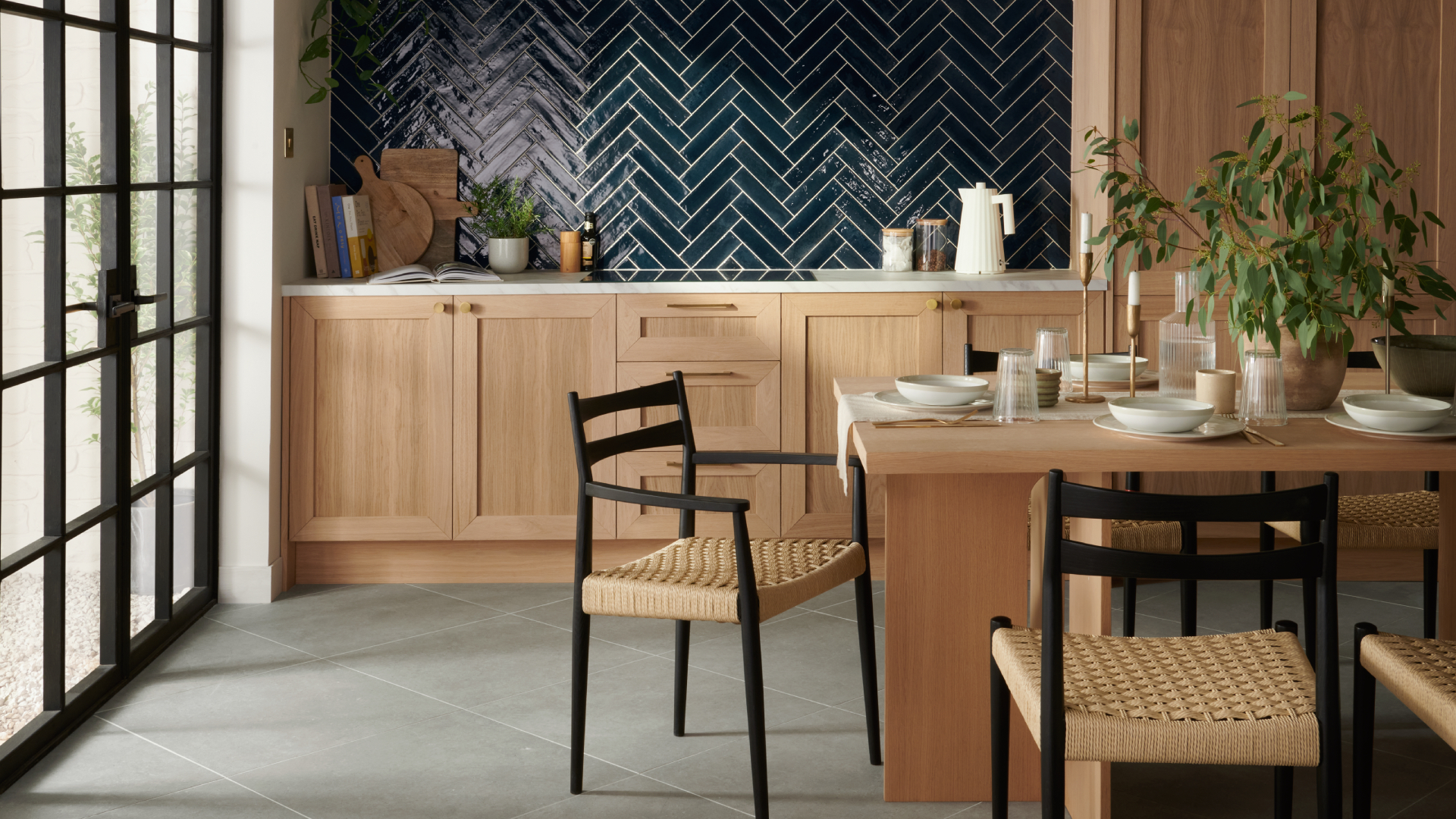 Zellica blue wall tile and Kemble Grey Tiles by Topps Tiles