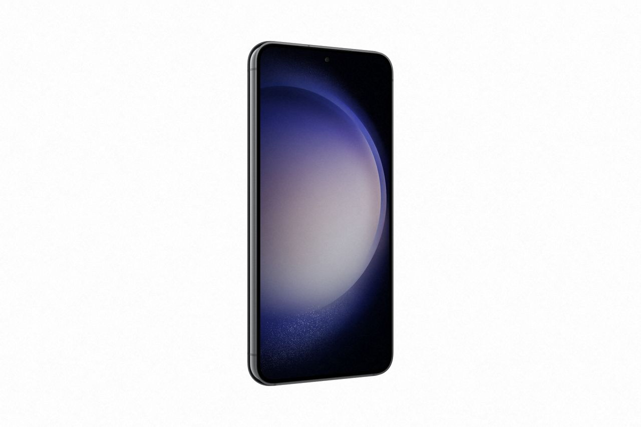 Official images of the Galaxy S23 in Phantom Black, from the front