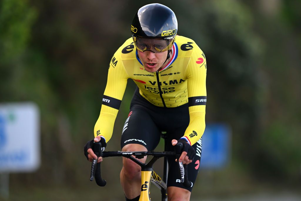 A CORUNA SPAIN FEBRUARY 22 Wilco Kelderman of The Netherlands and Team Visma Lease a Bike sprints during the 3rd O Gran Camio The Historical Route 2024 Stage 1 a 141km individual time trial at stage from A Coruna to A Coruna on February 22 2024 in A Coruna Spain Photo by Dario BelingheriGetty Images