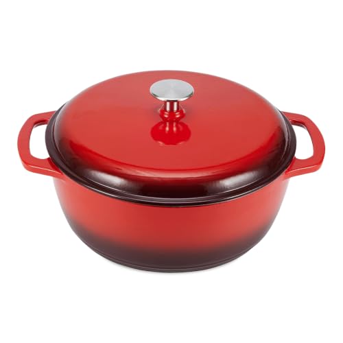 Amazon Basics Enameled Cast Iron Covered Round Dutch Oven, 5.7 Liters / 6 Quart, Red