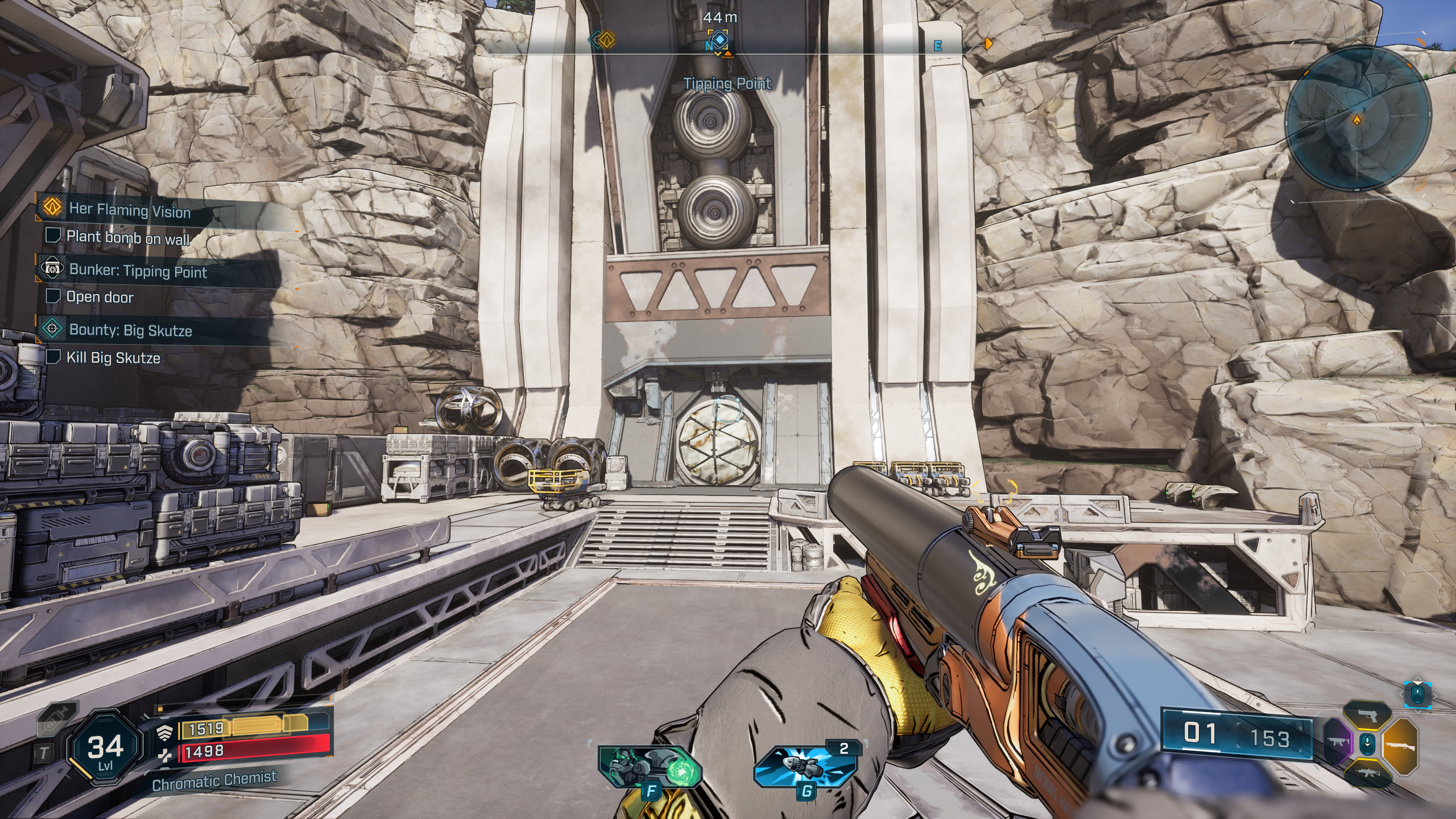 Borderlands 4 Complex Root location: A player looking at the vault entrance to the Tipping Point bunker built into the side of a cliff.
