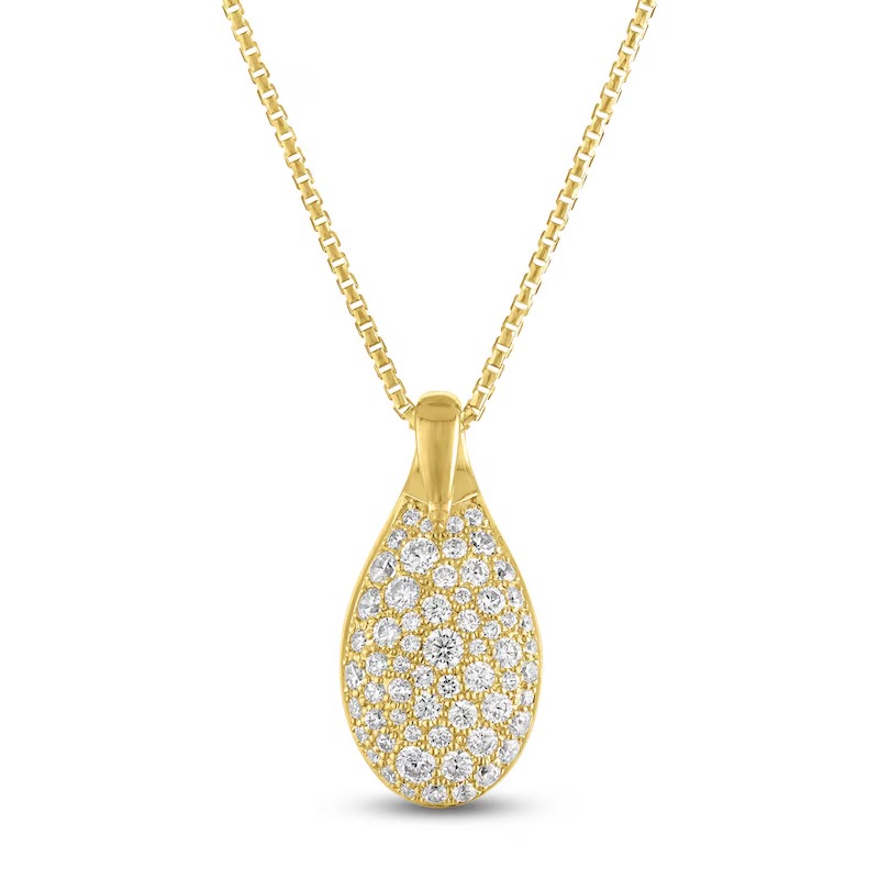 jared, Diamond Pav&amp;eacute; Teardrop Necklace 3/4 Ct Tw 14k Yellow Gold 18"