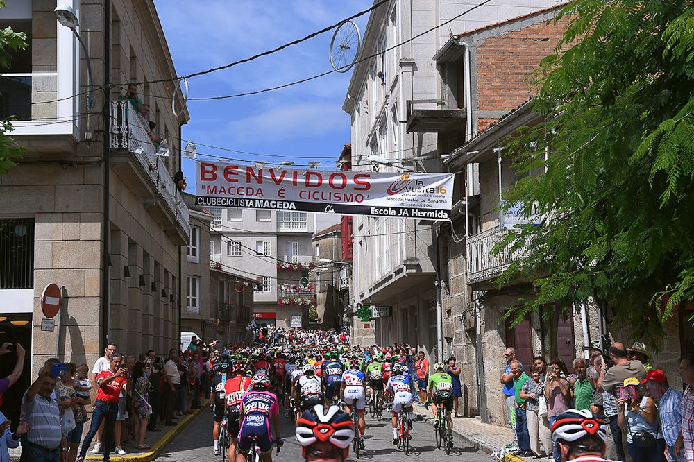 The peloton in action during stage 7 at the Vuelta