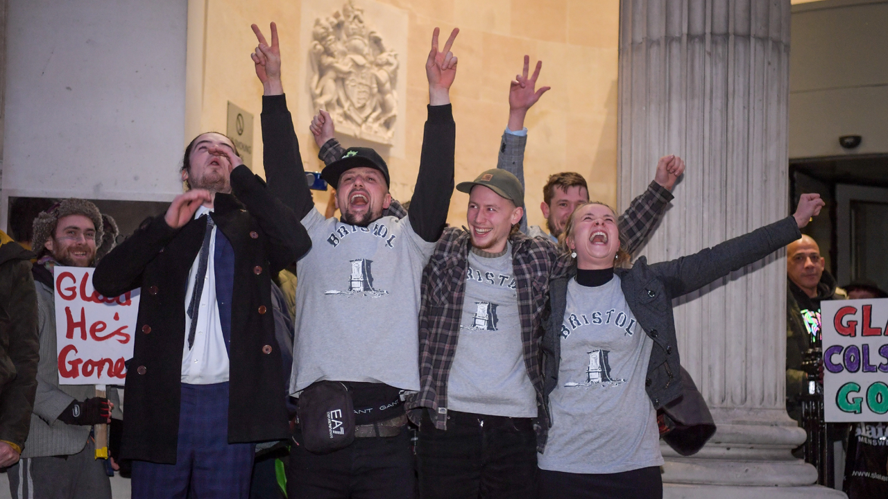 The Colston Four celebrate the verdict outside court